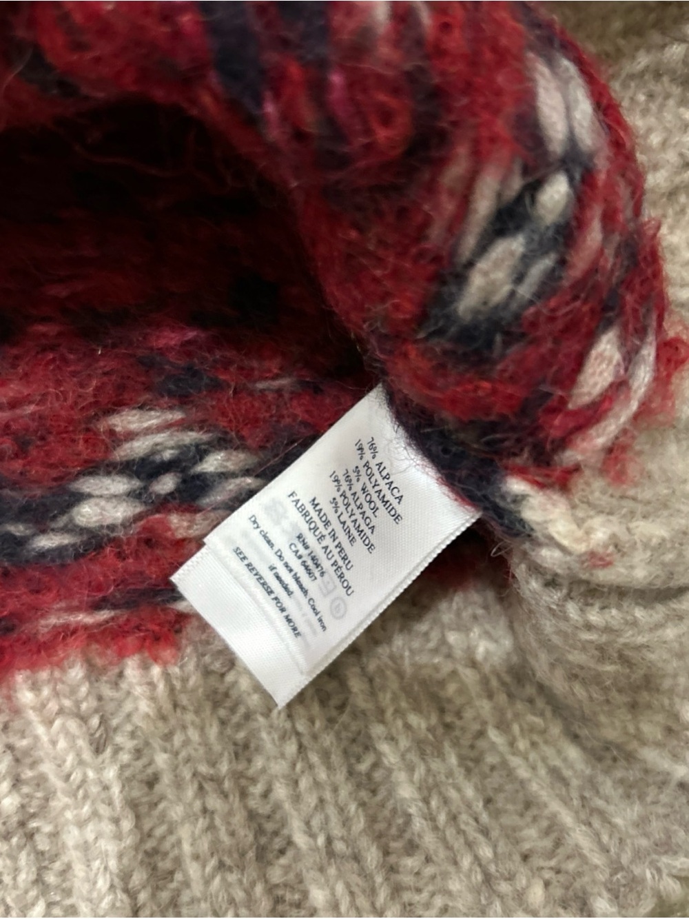 Faherty Alpaca Wool Fair Isle Mock Neck Sweater Womens Large Tan Red Excellent - Picture 10 of 11